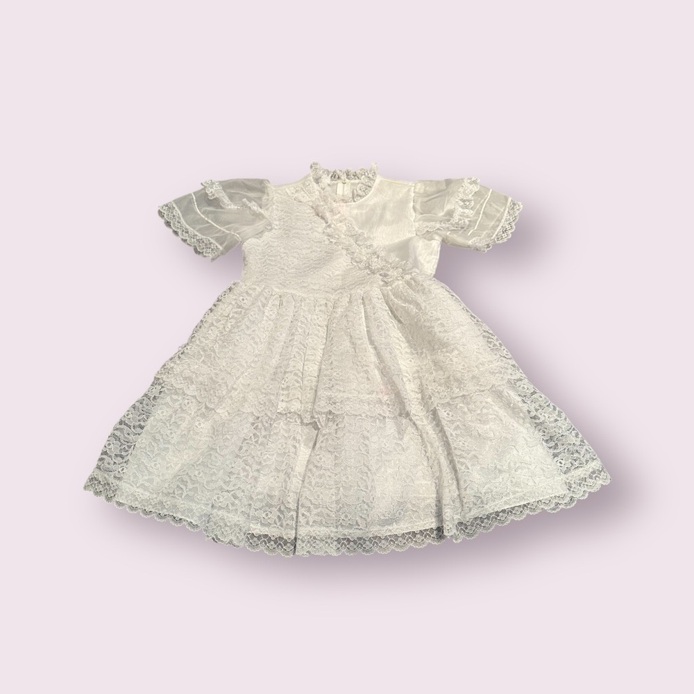 Vintage Merry Girl Party Dress White With Lace And Beads Size 6X